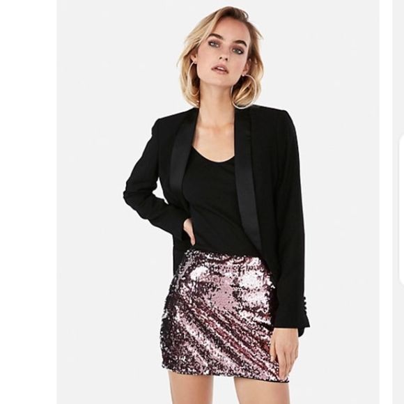 EXPRESS Brown & Pinky-Gold Sequined Mini Skirt 7/8 - Picture 3 of 7